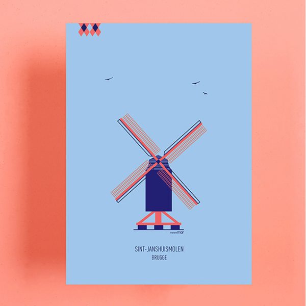 Sint Janshuismolen - postkaart - blauw