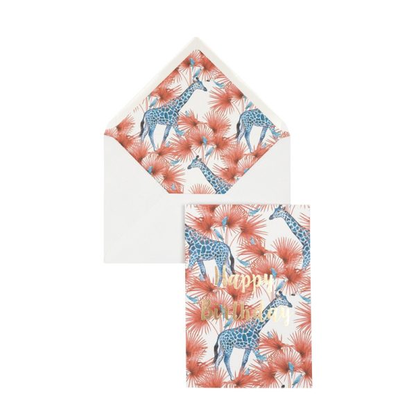 Blue giraffe - happy birthday - postkaart