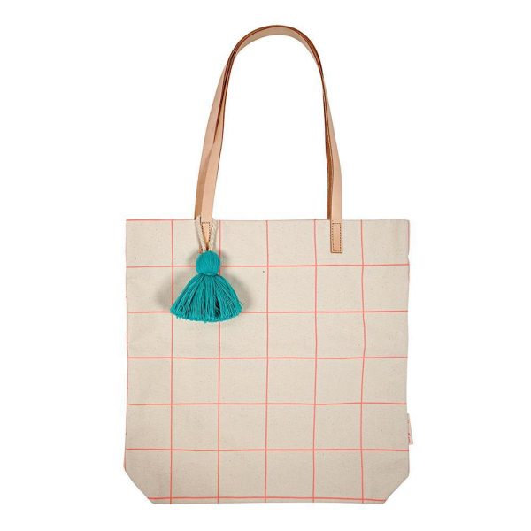 Neon coral grid - tote bag