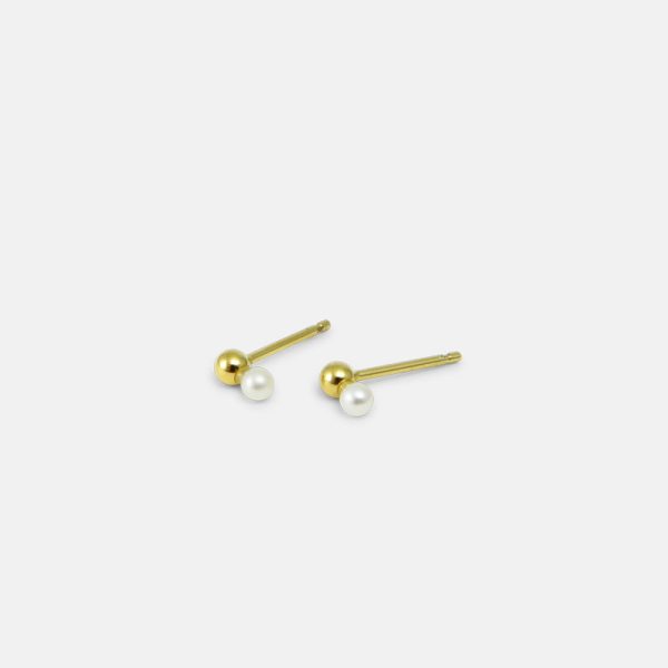 White pearl and ball earrings - oorbellen - gold - Afbeelding 2