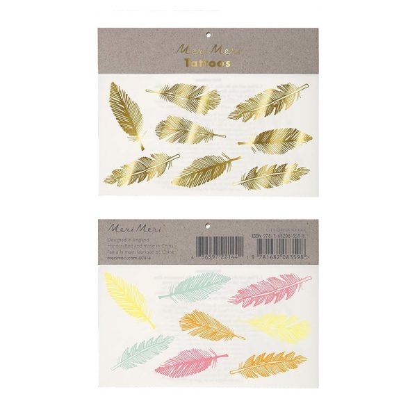 Goud en neon veren – tattoos