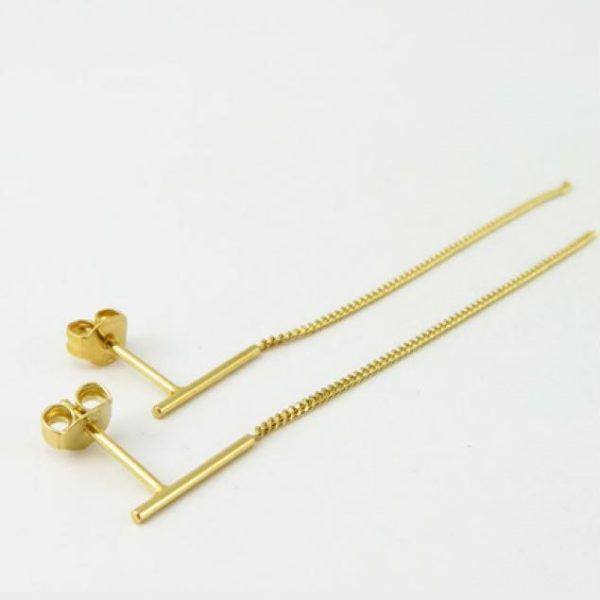 Staafje met ketting - oorbellen - goud
