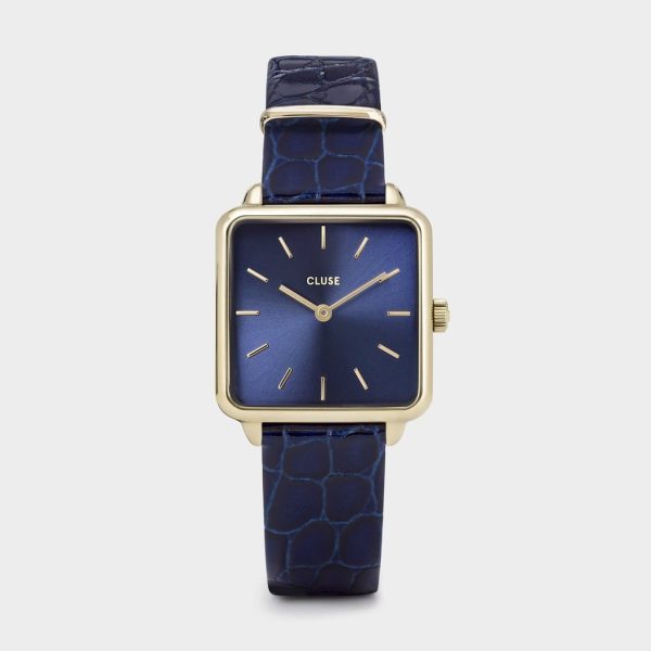 La tétragone leder - polshorloge - blauw/goud/wit