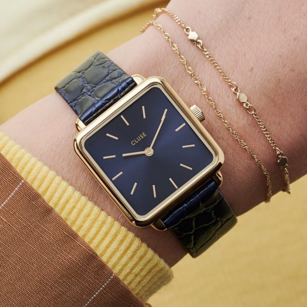 La tétragone leder - polshorloge - blauw/goud/wit - Afbeelding 4
