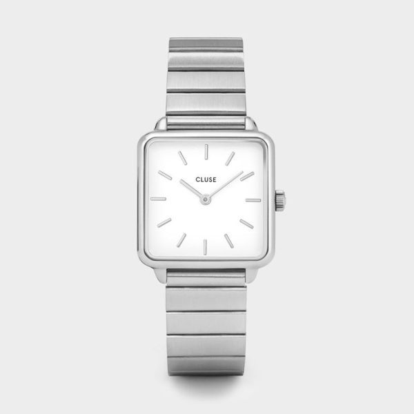 La tétragone single link – polshorloge – zilver/wit