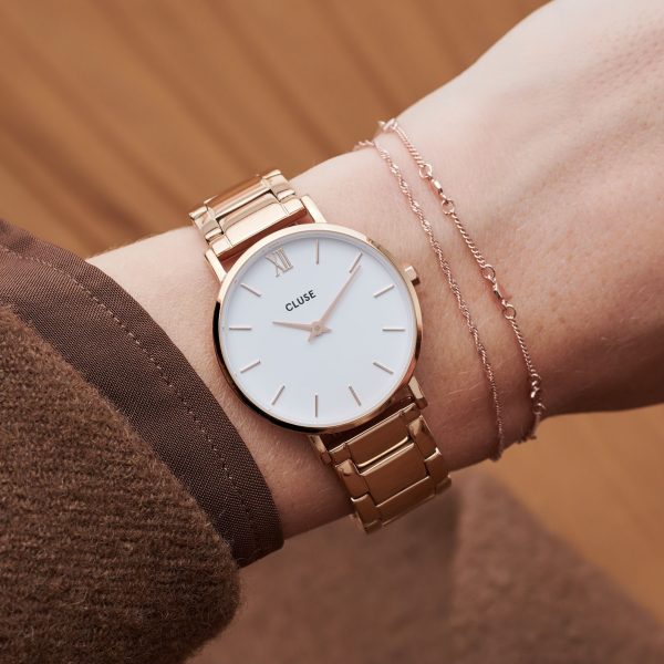 Minuit 3-link – polshorloge – roze goud/wit - Afbeelding 3