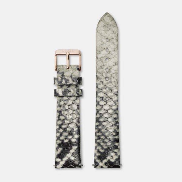 Horlogebandje – wit python motief /rose goud – 18 mm
