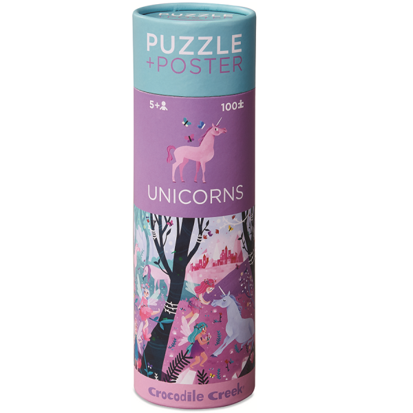 Puzzel + poster - eenhoorns - 100 stukjes