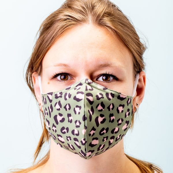 Mondmasker - groen en roze luipaard - Afbeelding 2