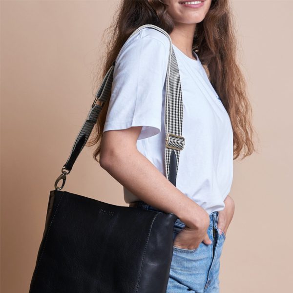 Checkered webbing strap - black classic leather - Afbeelding 4