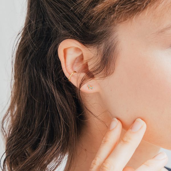 Triple turquoise studs - oorbellen - gold - Afbeelding 2
