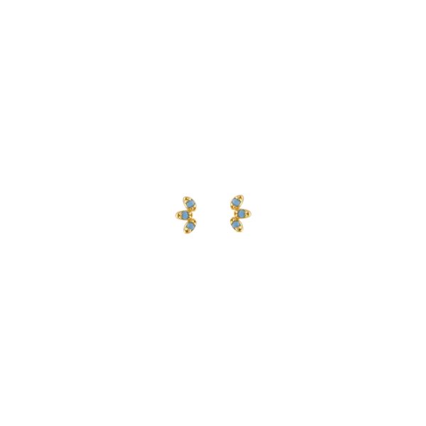 Triple turquoise studs - oorbellen - gold