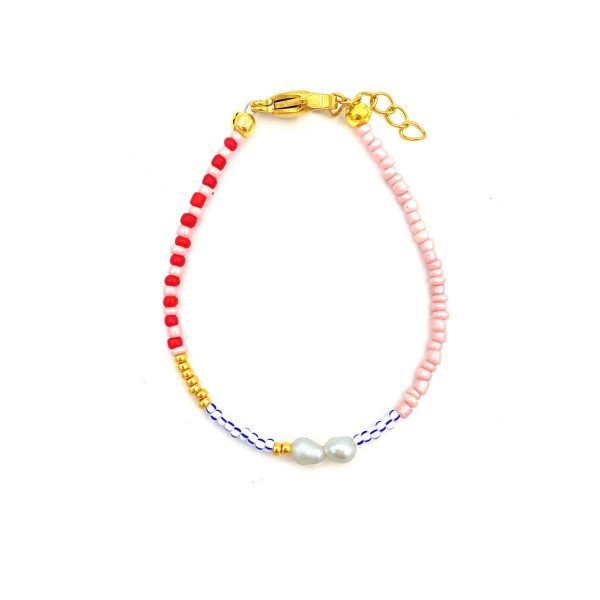 Blue striped beads bracelet pink - armband