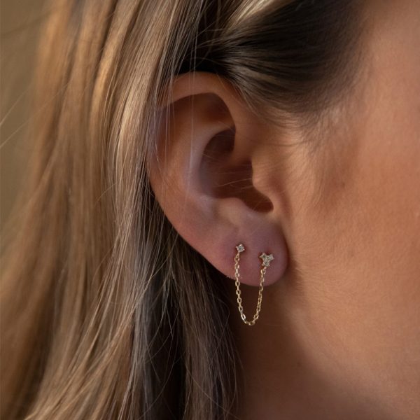 Lira double stud chain - oorbel - gold