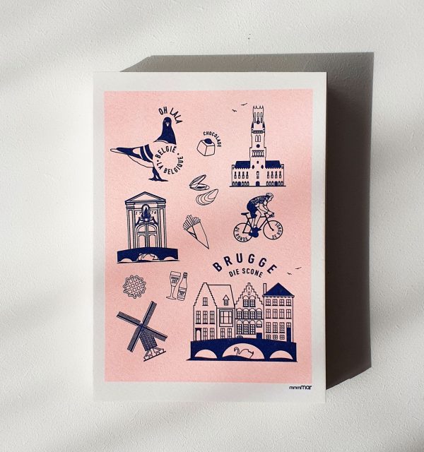 Oh lala Brugge – postkaart – roze