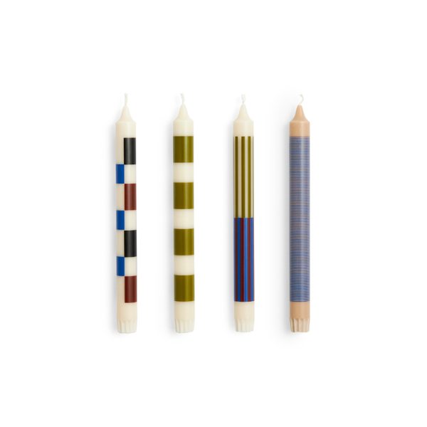 Pattern candle - kaars - off white/army/blue