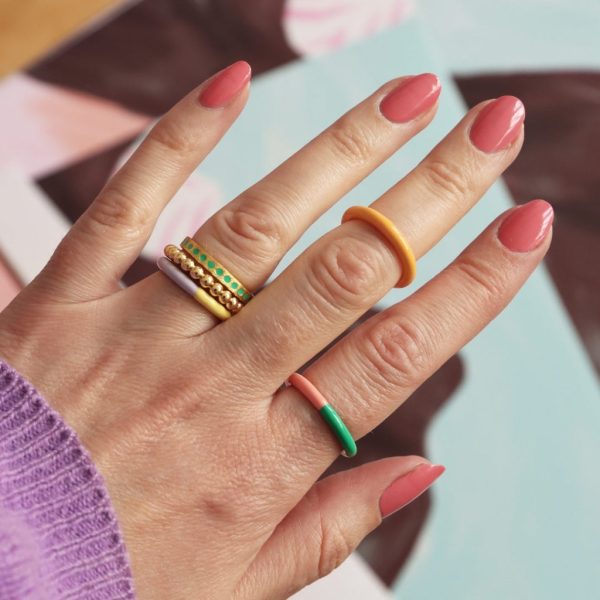 Double color ring – ring – light green/burnt coral - Afbeelding 3
