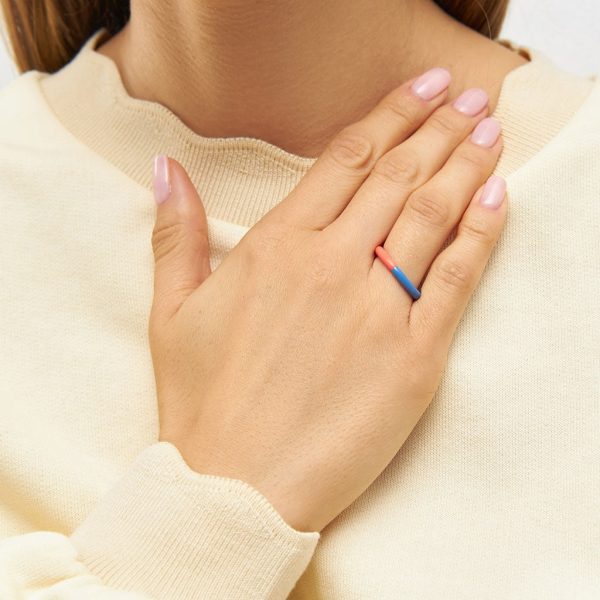 Double color ring - ring - orange coral/blue