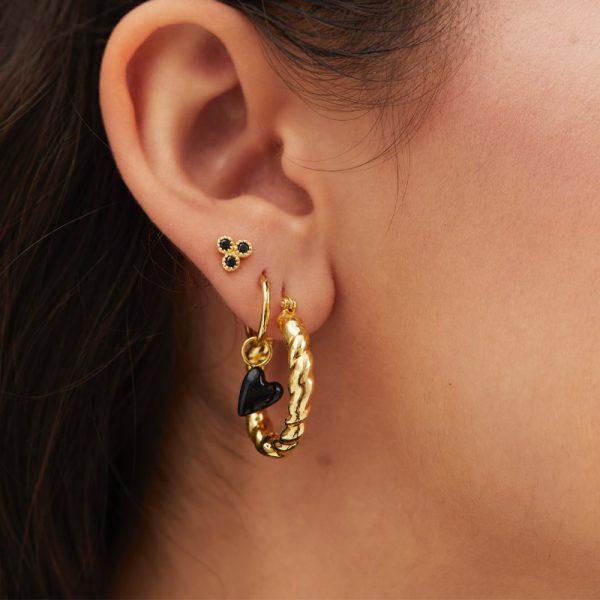 Single darkness trio stud earring - oorbel - goldplated - Afbeelding 2