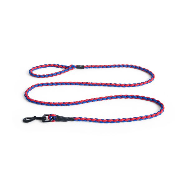 Dog leash braided - hondenriem - red/blue