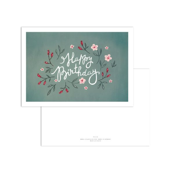 Happy birthday green blossoms - postkaart