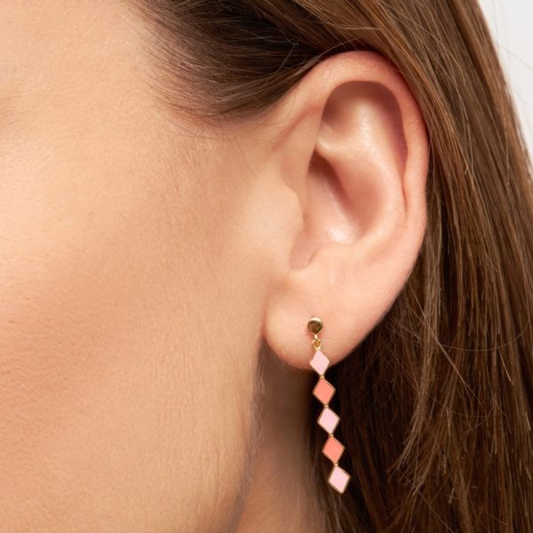 Confetti long - oorbel - orange coral/light pink
