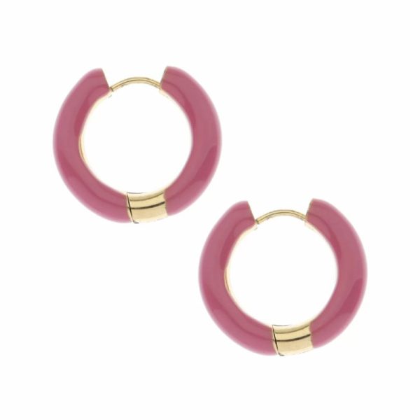 Creolen met emaille – oorbellen – fel roze - Afbeelding 2