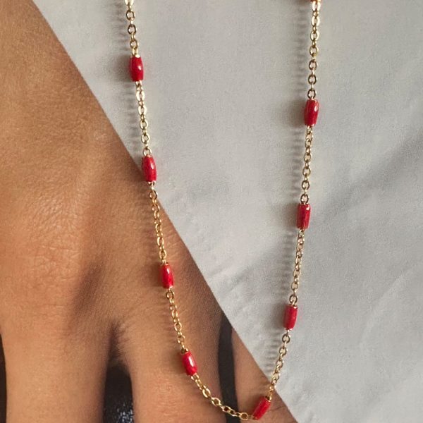 Fijn kettinkje emaille staafjes - ketting - rood