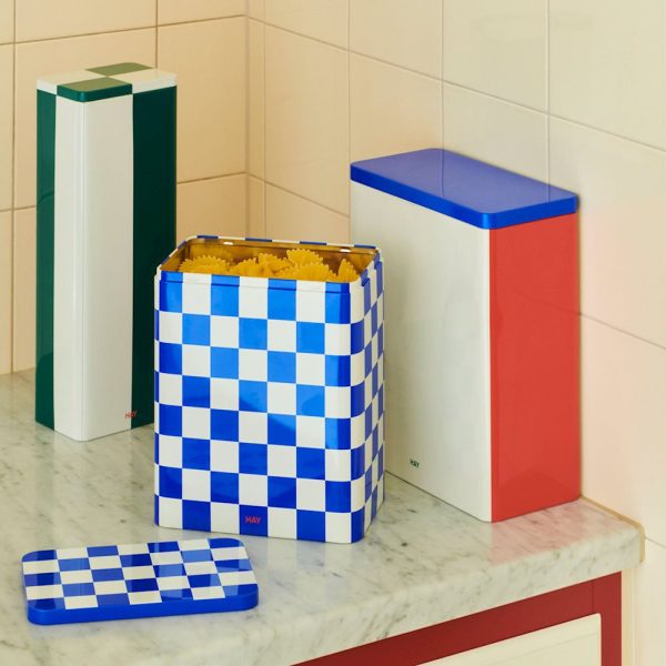Tin container large - opbergdoos - blue/off-white