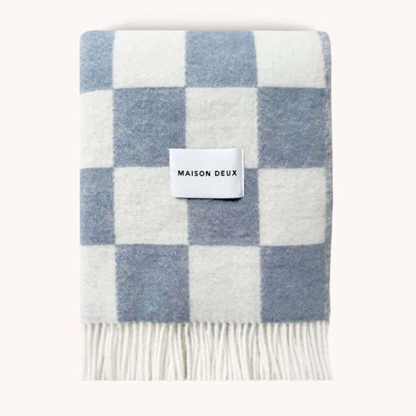 Checkerboard blanket – plaid – denim/white